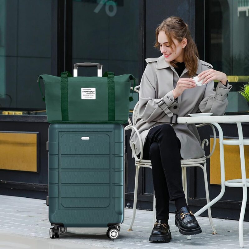 Koffer Klein Hartschale Leicht ABS+PC Reisekoffer Kabinen Haltbar Handgepäck Sets 4 Rollen TSA-Schloss mit 1 Reisetasche und 1 Kulturtasche, M -Armeegrün – Bild 2