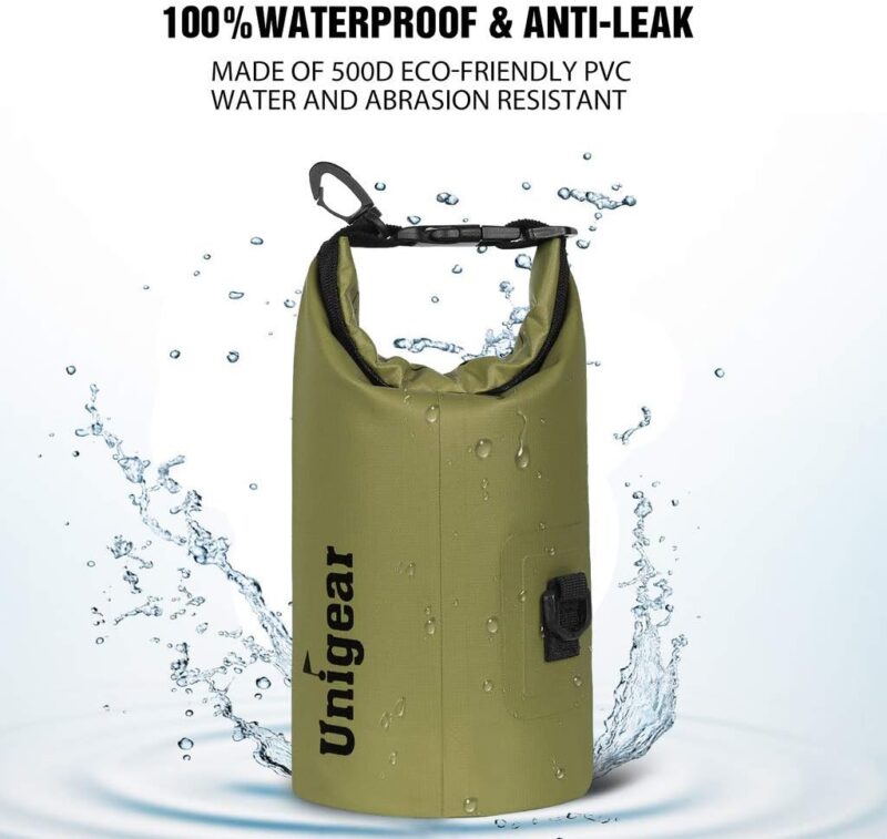 Unigear Dry Bag, 2L/5L/10L/20L/30L/40L, wasserdichter Beutel Rucksack, wasserdichte Taschen Seesack Packsack mit Handytasche und Gurte für Boot, Kajak, Angeln, Rafting, Schwimmen, Camping und Strand – Bild 2
