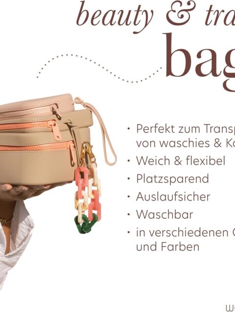 waschies Mini Bag Nude Wasserabweisende Weiche Elastische und Flexible Kulturtasche Waschbare Kosmetiktasche fuer Make up Hygieneartikel fuer jeden Koffer Handtasche geeignet 15 x 9 x 3 cm