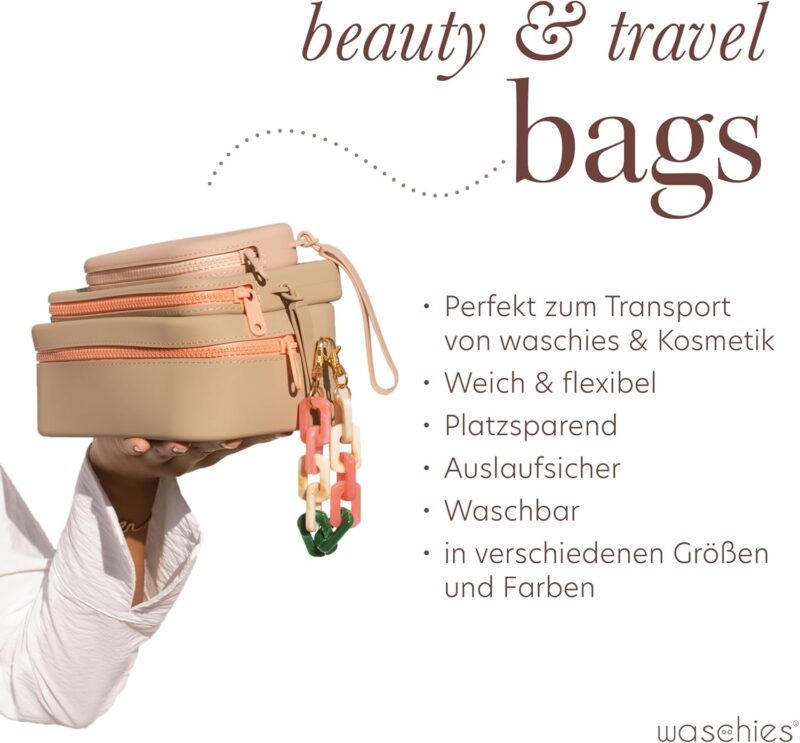 waschies Mini Bag Nude - Wasserabweisende, Weiche, Elastische und Flexible Kulturtasche - Waschbare Kosmetiktasche für Make-up & Hygieneartikel, für jeden Koffer, Handtasche geeignet, 15 x 9 x 3 cm – Bild 2