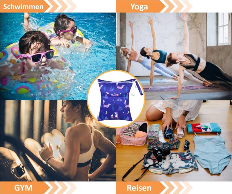 Baby Windeltaschen Nasstaschen Wetbag Schwimmsachen Nasse und Trocken Wickeltasche Wasserdicht Waschbar Organiser für Reisen Gym Strand Pool, Pattern 10 – Bild 5