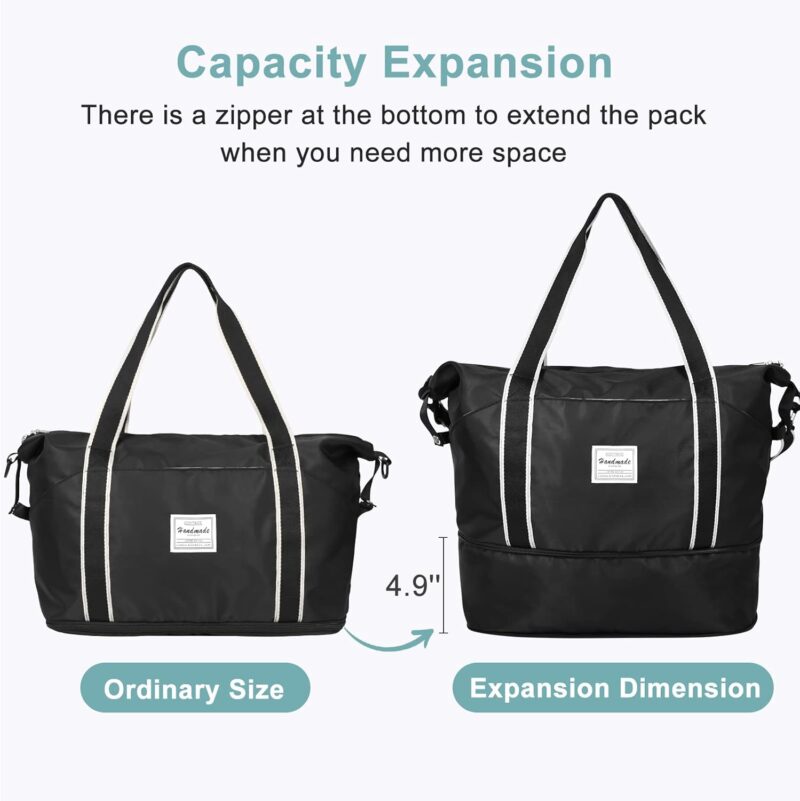 DMluna wasserdichter Reise-Seesack - Tragetasche, Sporttasche, Schultertasche - Wochenendtasche für Damen und Herren - Krankenhaus-Tasche - Erweiterbar mit Trolley-Ärmel und Nasstasche - – Bild 3