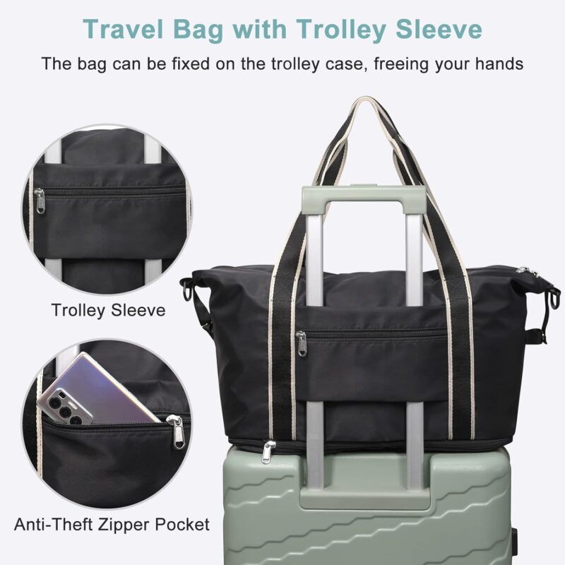 DMluna wasserdichter Reise-Seesack - Tragetasche, Sporttasche, Schultertasche - Wochenendtasche für Damen und Herren - Krankenhaus-Tasche - Erweiterbar mit Trolley-Ärmel und Nasstasche - – Bild 4