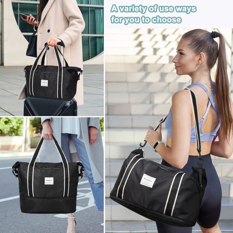 DMluna wasserdichter Reise-Seesack - Tragetasche, Sporttasche, Schultertasche - Wochenendtasche für Damen und Herren - Krankenhaus-Tasche - Erweiterbar mit Trolley-Ärmel und Nasstasche - – Bild 7