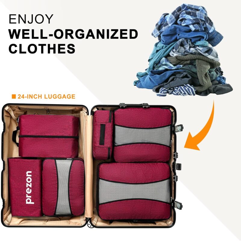 Premium 6 Set Packwürfel Essential Gepäck Organizer Taschen für Reisezubehör mit Wäschesack & Reise-Schuhbeutel, Schwarz – Bild 3