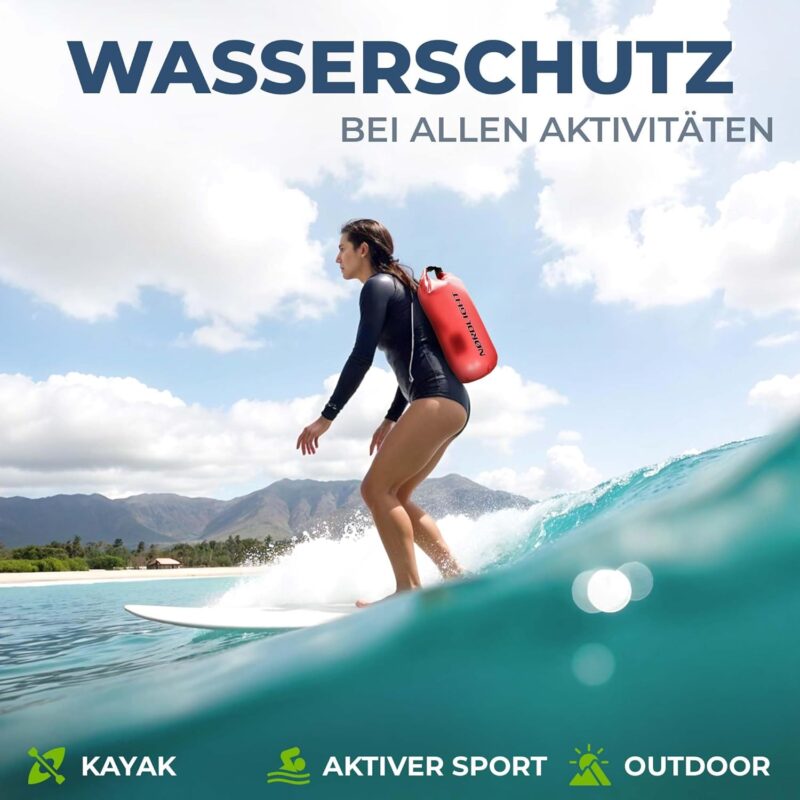 Dry Bag wasserdichte Tasche - 2l 5l 10l 15l 20l 30l Liter | Wasserfester Packsack Seesack Beutel Waterproof Drybag + Roll-Top + Schultergurt | Schwimmen Baden Strand Kanu SUP Tauchen Handy – Bild 4