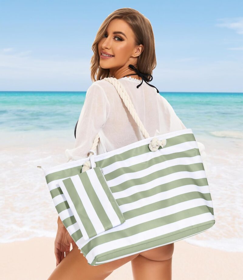 KALIDI Große Strandtasche mit Reißverschluss Wasserdicht Badetasche Strandtasche XXL Familie Beach Tote Bag mit Reißverschluss Große Shopper Damen Sporttasche Schultertasche – Bild 5