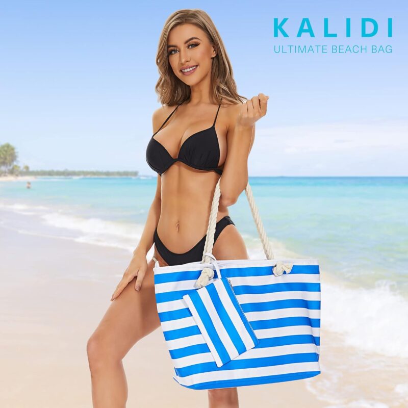 KALIDI Große Strandtasche mit Reißverschluss Wasserdicht Badetasche Strandtasche XXL Familie Beach Tote Bag mit Reißverschluss Große Shopper Damen Sporttasche Schultertasche – Bild 9