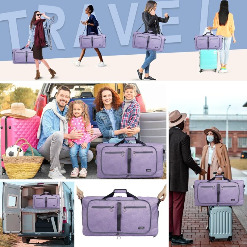 Fmeida Reisetasche Faltbare Reisentaschen Weekender Damen Foldable Travel Bag Groß Sporttasche XXL Saunatasche Wasserdicht Kliniktasche Geburt 65L Lila – Bild 2