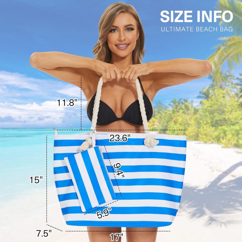 KALIDI Große Strandtasche mit Reißverschluss Wasserdicht Badetasche Strandtasche XXL Familie Beach Tote Bag mit Reißverschluss Große Shopper Damen Sporttasche Schultertasche – Bild 2