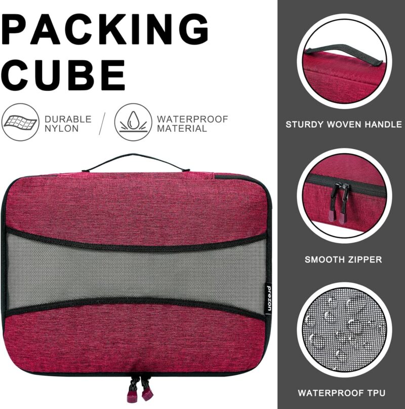 Premium 6 Set Packwürfel Essential Gepäck Organizer Taschen für Reisezubehör mit Wäschesack & Reise-Schuhbeutel, Schwarz – Bild 2