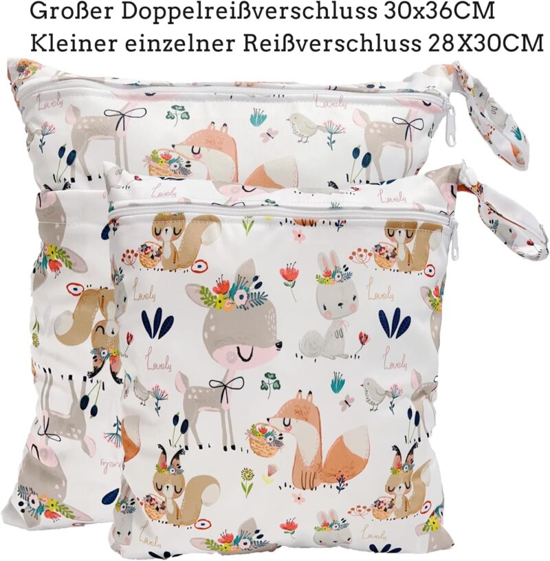Wetbag Kindergarten Nasstasche Windeltaschen Schwimmsachen Nassbeutel Nasse und Trocken Wickeltasche 2er Wasserdicht Waschbar Nassbeutel Organiser für Kleinkind Windeln Reisen Gym Strand Pool – Bild 2