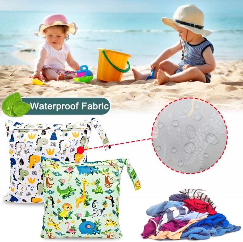 HOTLIKE Wet Bag, Wet Bag, Pack of 3 Nappy Bag, Changing Bag, Wet Bags, Reusable Organiser Bag, Washable with Zip for Baby, Toddler, Travel, Gym, orange, Wetbag – Bild 3
