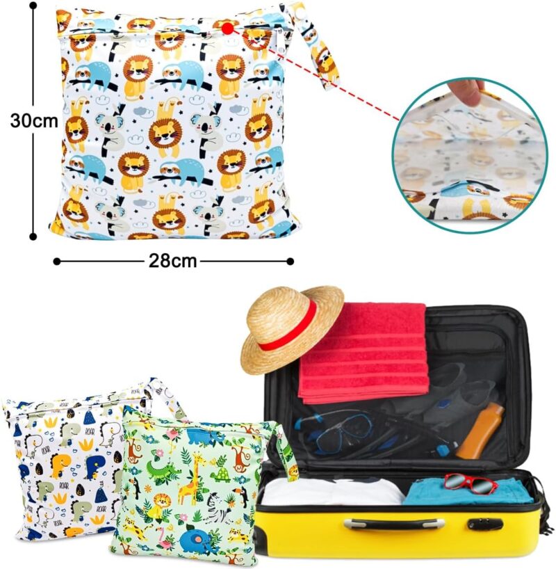 HOTLIKE Wet Bag, Wet Bag, Pack of 3 Nappy Bag, Changing Bag, Wet Bags, Reusable Organiser Bag, Washable with Zip for Baby, Toddler, Travel, Gym, orange, Wetbag – Bild 5