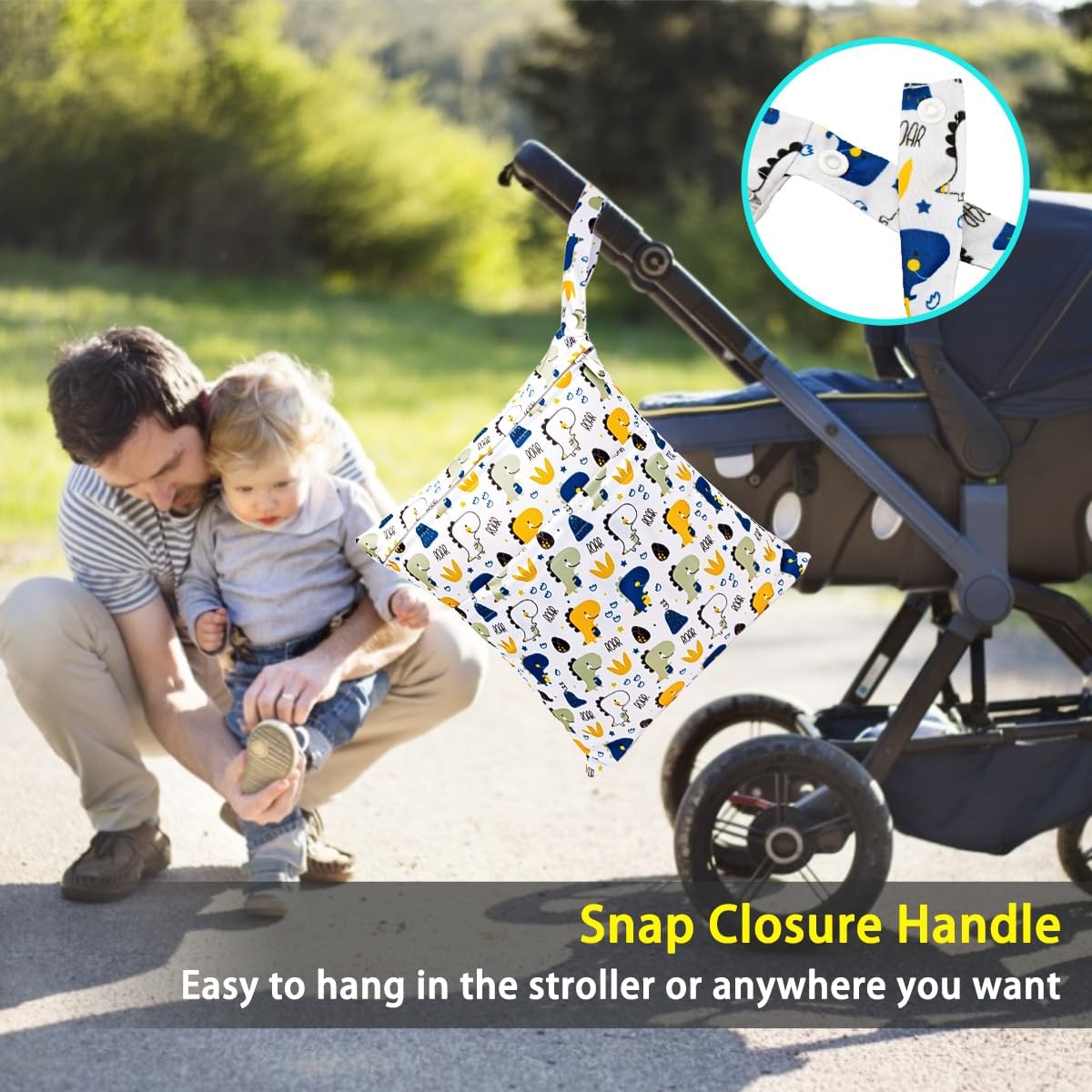 HOTLIKE Wetbag Nursery Large, Pack of 2 Wet Pockets Nappy Bag, Reusable, Waterproof, Washable Wet Bag Organiser with Zip for Baby, Toddler, Travel, Gym (Dinosaur 2) – Bild 4