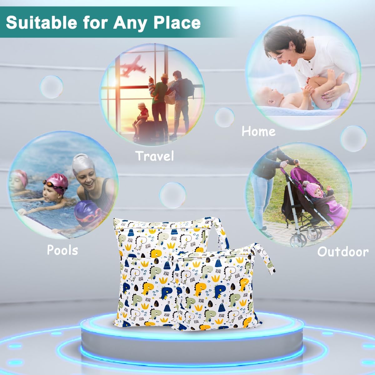 HOTLIKE Wetbag Nursery Large, Pack of 2 Wet Pockets Nappy Bag, Reusable, Waterproof, Washable Wet Bag Organiser with Zip for Baby, Toddler, Travel, Gym (Dinosaur 2) – Bild 5