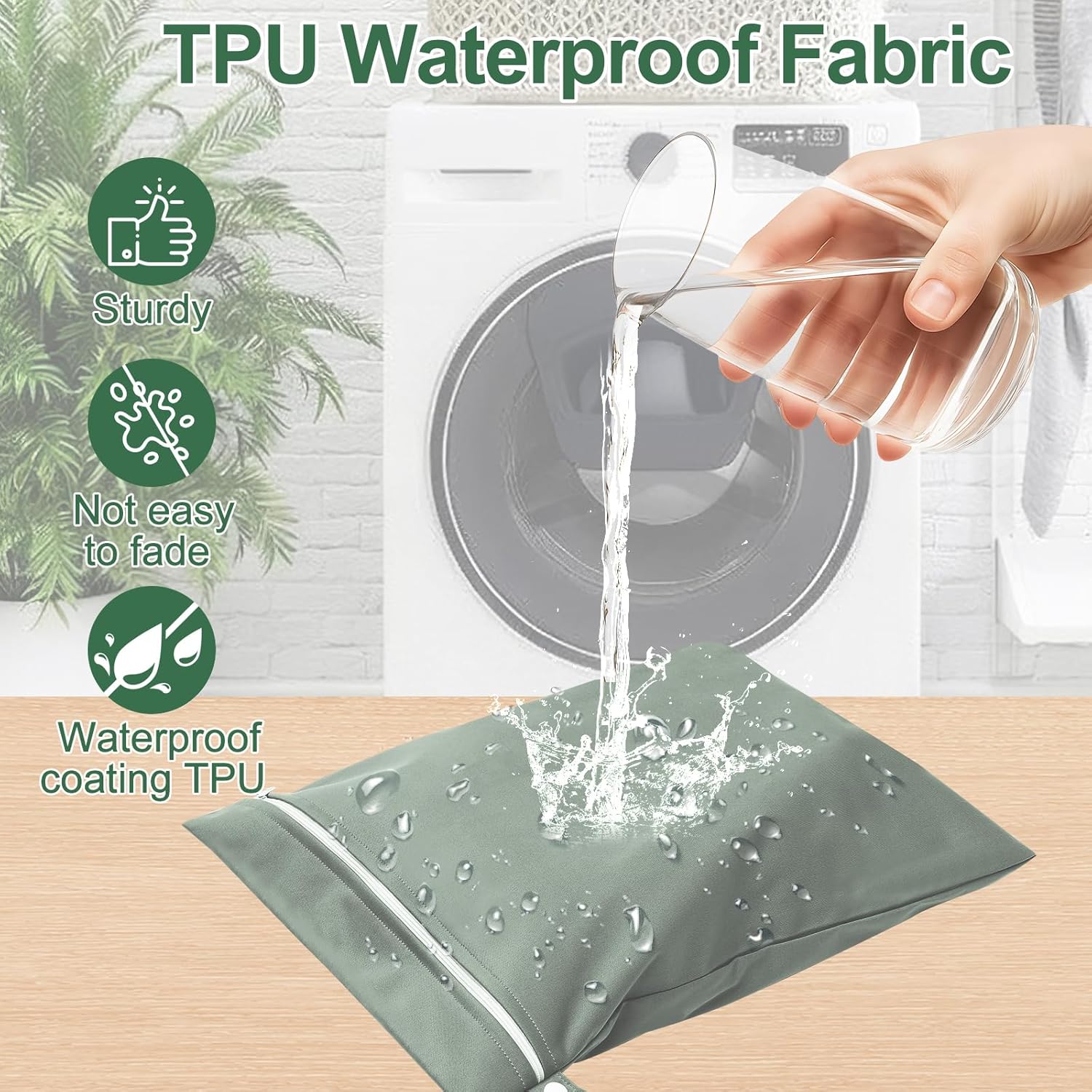 Wusboo Wet Bag 40 x 30 cm, Waterproof Wetbags Laundry Bag, 2 Grey/Green & 2 White, Reusable Travel Wet Bag with Zip, Small Wet Bag Swimming for Dirty Laundry and Nappies – Bild 3