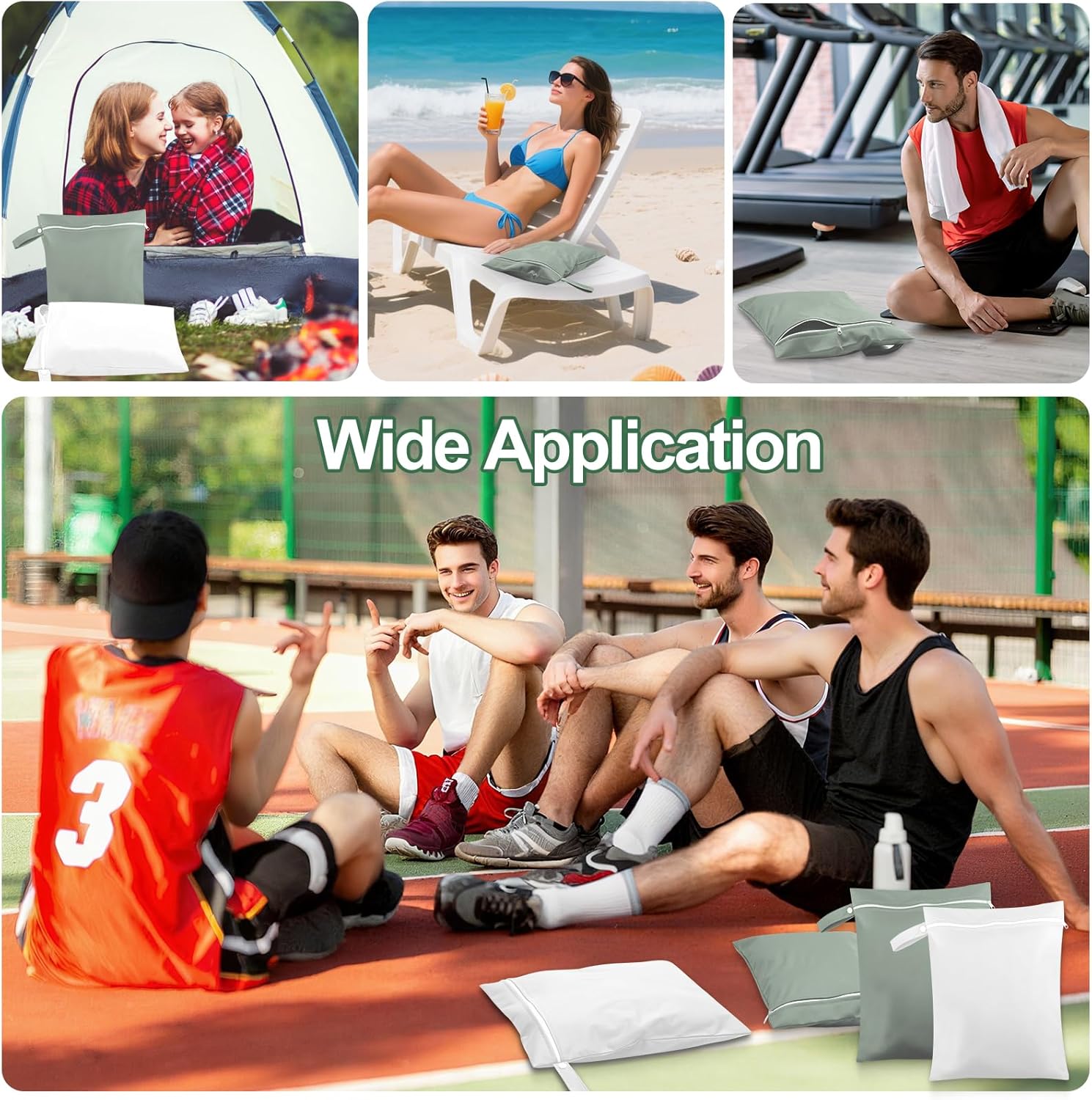 Wusboo Wet Bag 40 x 30 cm, Waterproof Wetbags Laundry Bag, 2 Grey/Green & 2 White, Reusable Travel Wet Bag with Zip, Small Wet Bag Swimming for Dirty Laundry and Nappies – Bild 5