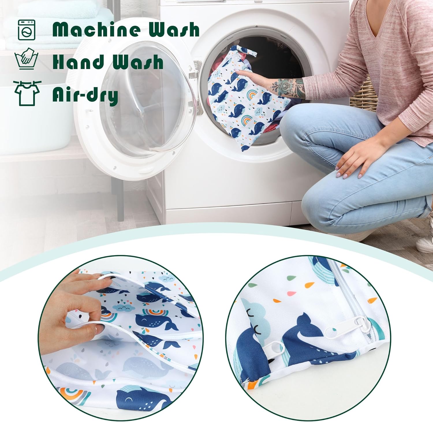 Pack of 3 Wet Bag Large Nursery for Baby Personalised Nappy Bag, Casual Wet Bag, Change Wash, Swimming Items, Waterproof Nappy Bag, Small Bikini Wet Bag, Swimming Set (XL), Whale, Garment bag – Bild 5