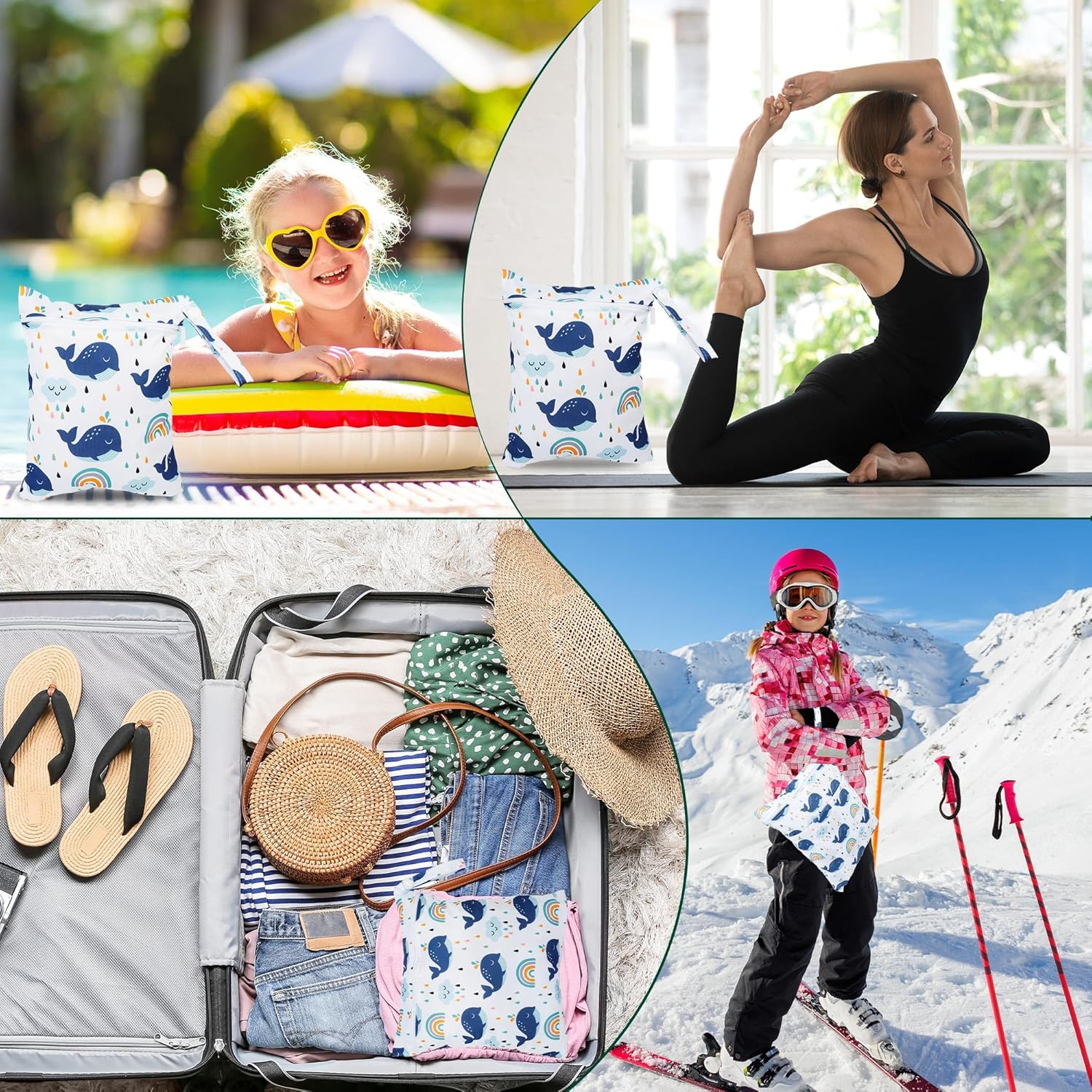 Pack of 3 Wet Bag Large Nursery for Baby Personalised Nappy Bag, Casual Wet Bag, Change Wash, Swimming Items, Waterproof Nappy Bag, Small Bikini Wet Bag, Swimming Set (XL), Whale, Garment bag – Bild 6