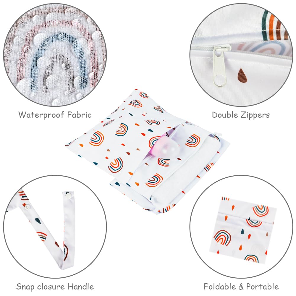 Vicloon Baby Nasstaschen,Wetbag Organiser Beutel, Wiederverwendbare Wet Bag,wasserdicht Stoffwindeln Nasstaschen für Kindergarten,Reisen, Gym,Schwimmsachen-Regenbogenstil – Bild 3