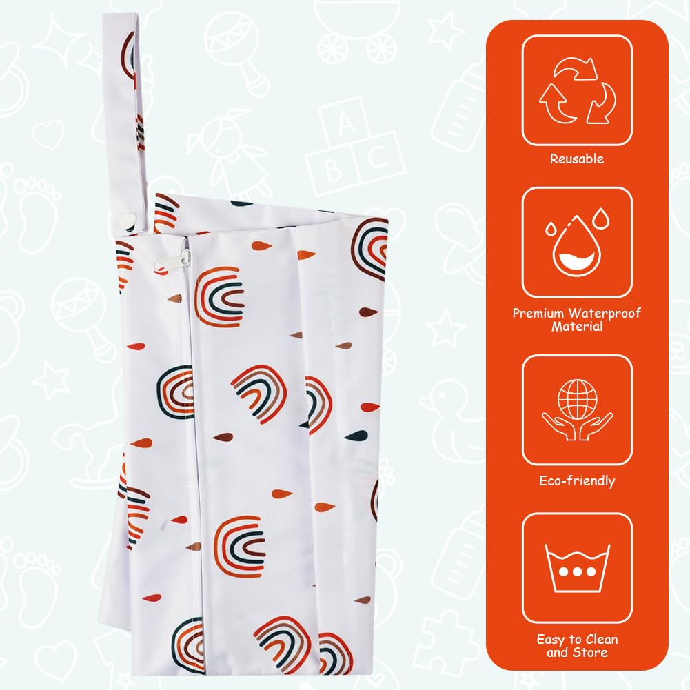 Vicloon Baby Nasstaschen,Wetbag Organiser Beutel, Wiederverwendbare Wet Bag,wasserdicht Stoffwindeln Nasstaschen für Kindergarten,Reisen, Gym,Schwimmsachen-Regenbogenstil – Bild 4