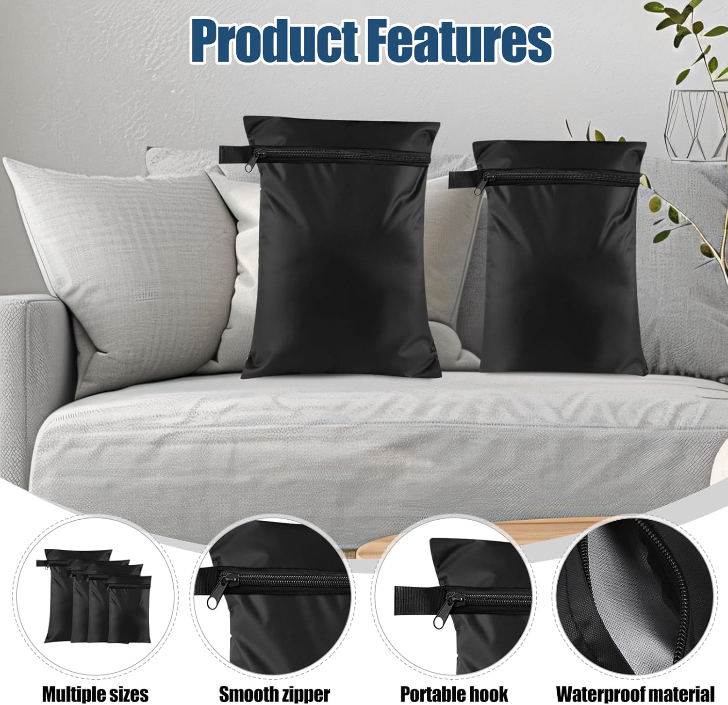 AYSYR 4 Stück Wetbag Schwarze,Wet Bag Geeignet für Reisen,Nasstasche zur Aufbewahrung,Wasserdichter Beutel Nicht Leicht Verschmutzbar,Wäschesack Reise (22 * 35,25 * 38,28 * 40,20 * 30cm) – Bild 3