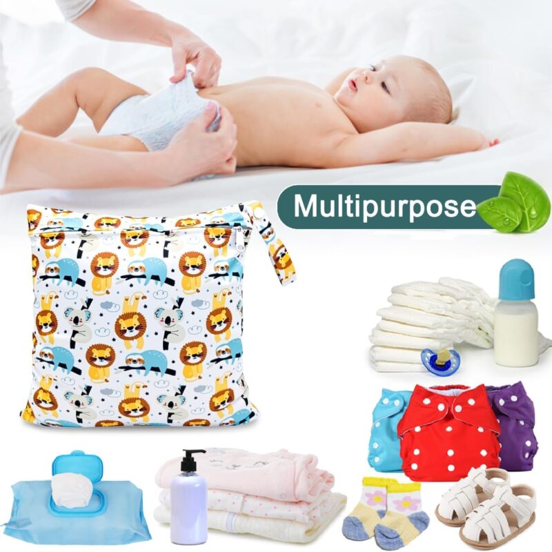 HOTLIKE Wet Bag, Wet Bag, Pack of 3 Nappy Bag, Changing Bag, Wet Bags, Reusable Organiser Bag, Washable with Zip for Baby, Toddler, Travel, Gym, orange, Wetbag – Bild 2