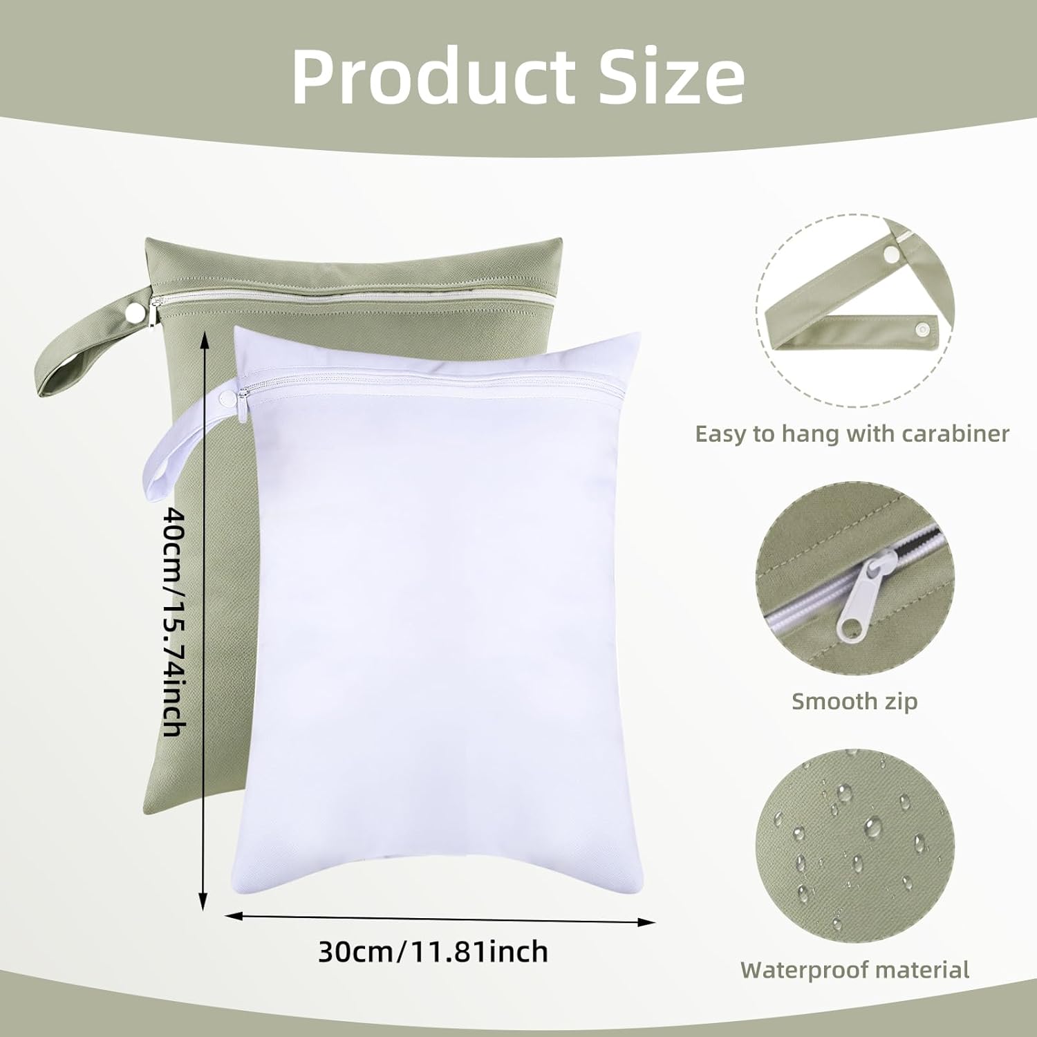 Pack of 2 Wet Bag, 40 x 30 cm Wet Bag with Zip, Waterproof Bag, Reusable Swimming Items, Laundry Bag, Travel Wet Bag for Beach Towels, Gym, Nursery, Grey + White, Casual – Bild 2