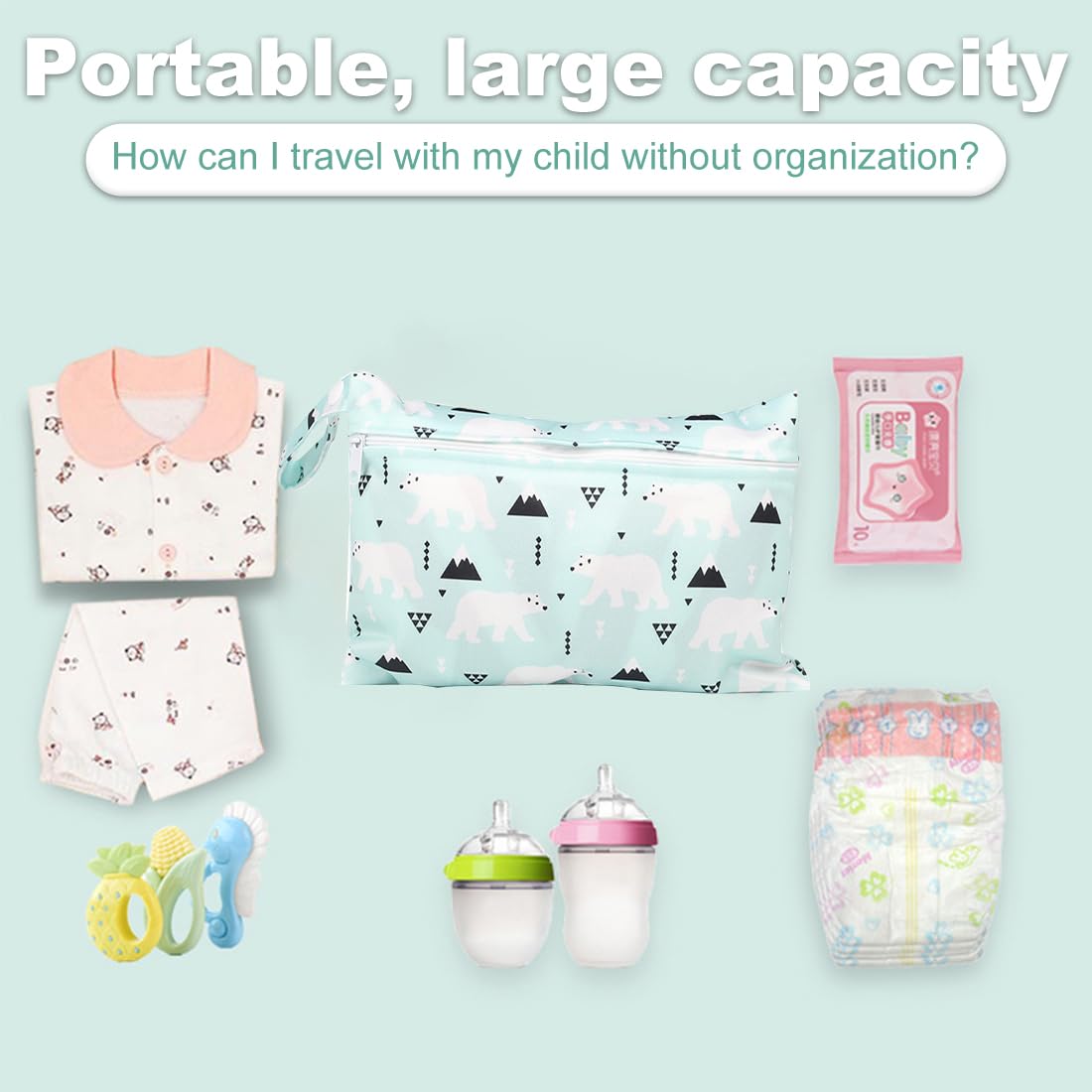 Windeltasche, 2 Stück Nassbeutel, Windeltasche Wickeltasche, Wickeltasche Stoffwindeln Taschen mit Wiederverwendbarem Stoff, mit Reißverschluss, für Baby Kleinkind Reisen, mehrfarbig – Bild 3