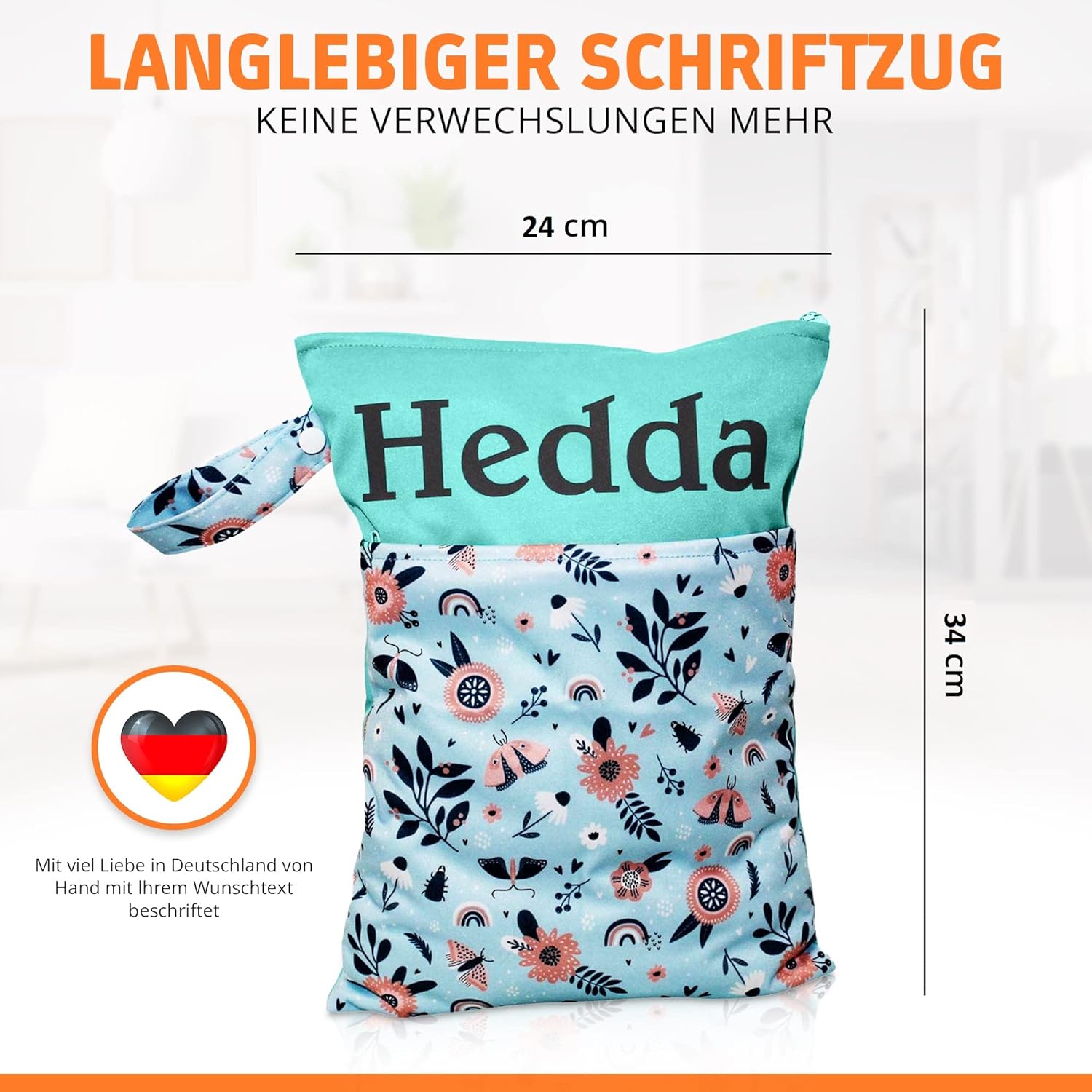 Personalised Wet Bag with Name in Germany with 2 Separate Compartments, as a Nappy Bag, in Nursery or on the Go (Pack of 2 Dinos) – Bild 4