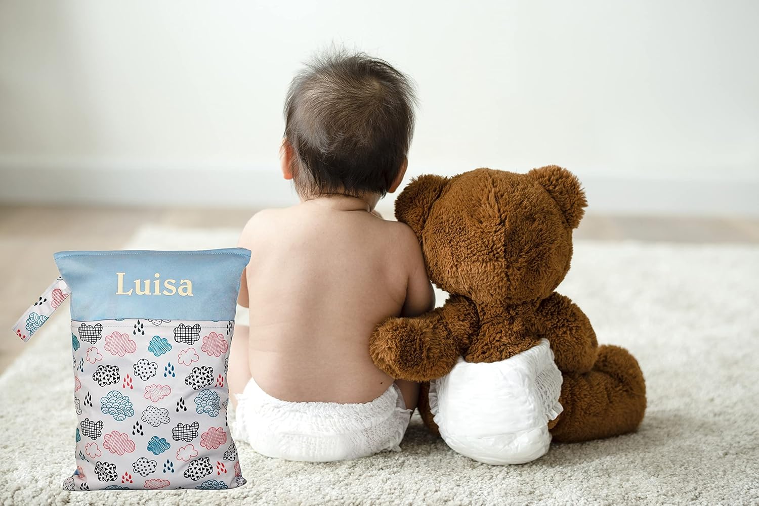 Personalised Wet Bag with Name in Germany with 2 Separate Compartments, as a Nappy Bag, in Nursery or on the Go (Pack of 2 Dinos) – Bild 7