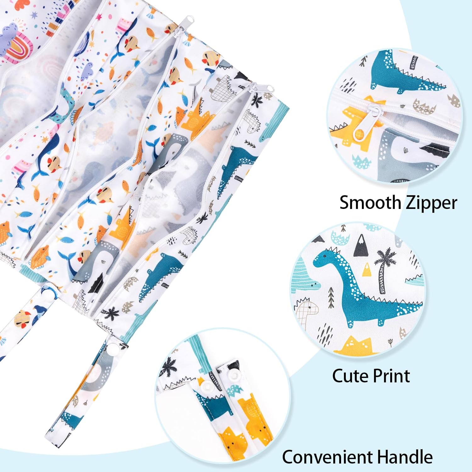 Wetbag Kindergarten, Nasstasche Windeltaschen, Schwimmsachen Nassbeutel, Nasse und Trocken Wickeltasche Beutel mit Reißverschluss für Reisen Strand Pool (3 Stück-A) – Bild 4