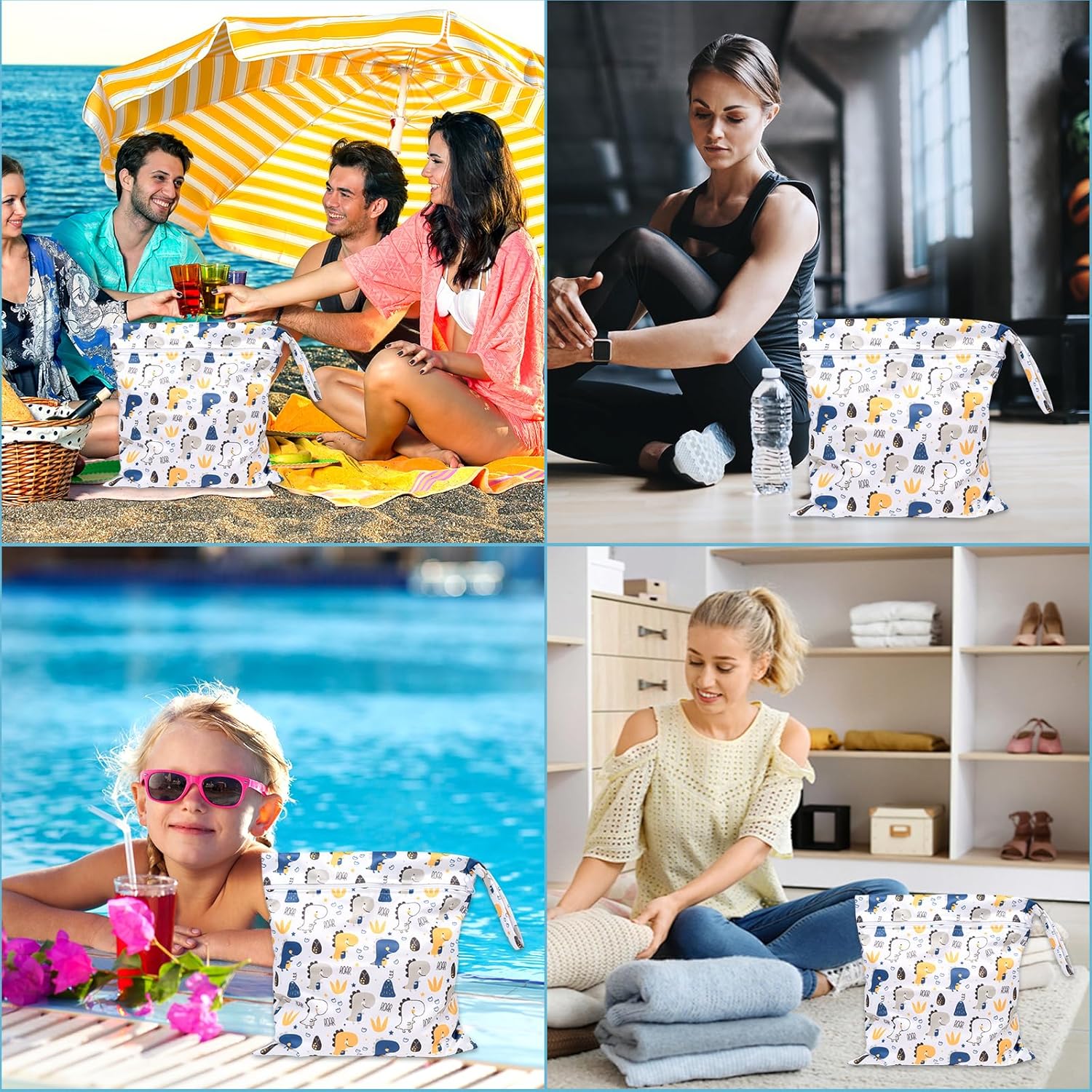 Wetbag Kindergarten, Nasstasche Windeltaschen, Schwimmsachen Nassbeutel, Nasse und Trocken Wickeltasche Beutel mit Reißverschluss für Reisen Strand Pool (3 Stück-A) – Bild 6