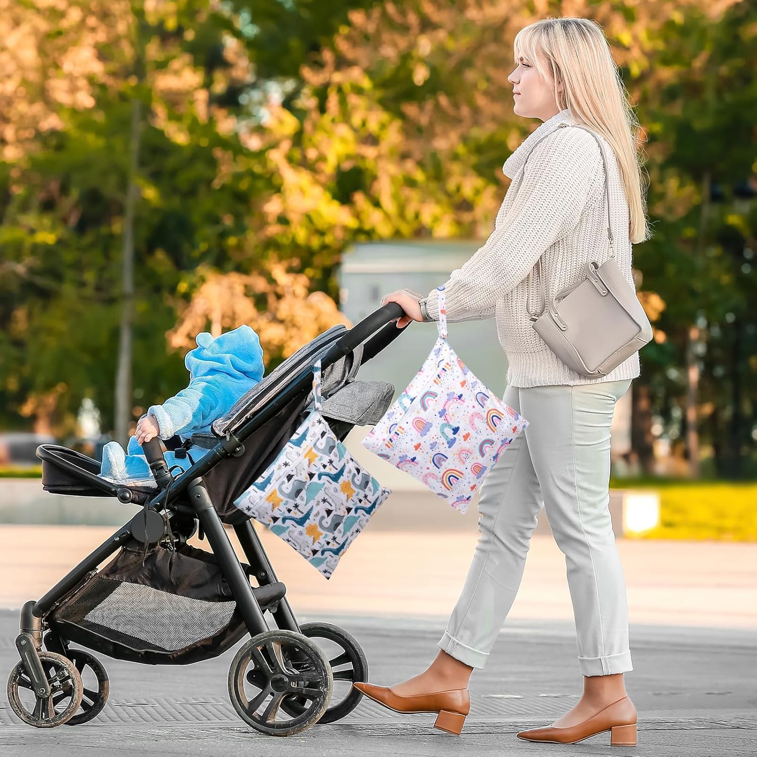 Wetbag Kindergarten, Nasstasche Windeltaschen, Schwimmsachen Nassbeutel, Nasse und Trocken Wickeltasche Beutel mit Reißverschluss für Reisen Strand Pool (3 Stück-A) – Bild 7