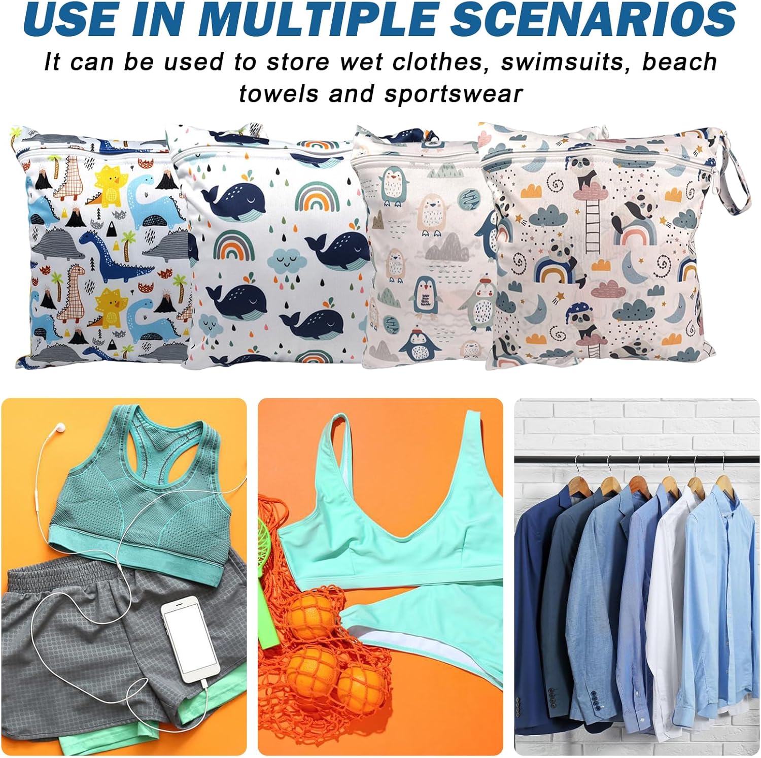 4 Stück Wetbag Kindergarten: 4 Stile Nasstaschen Wasserdicht Windeltasche, Wet Bag Wiederverwendbare Stoffwindeln Nasstaschen, für Babywindeln, Schwimmbad, Strand, Reisen – Bild 4