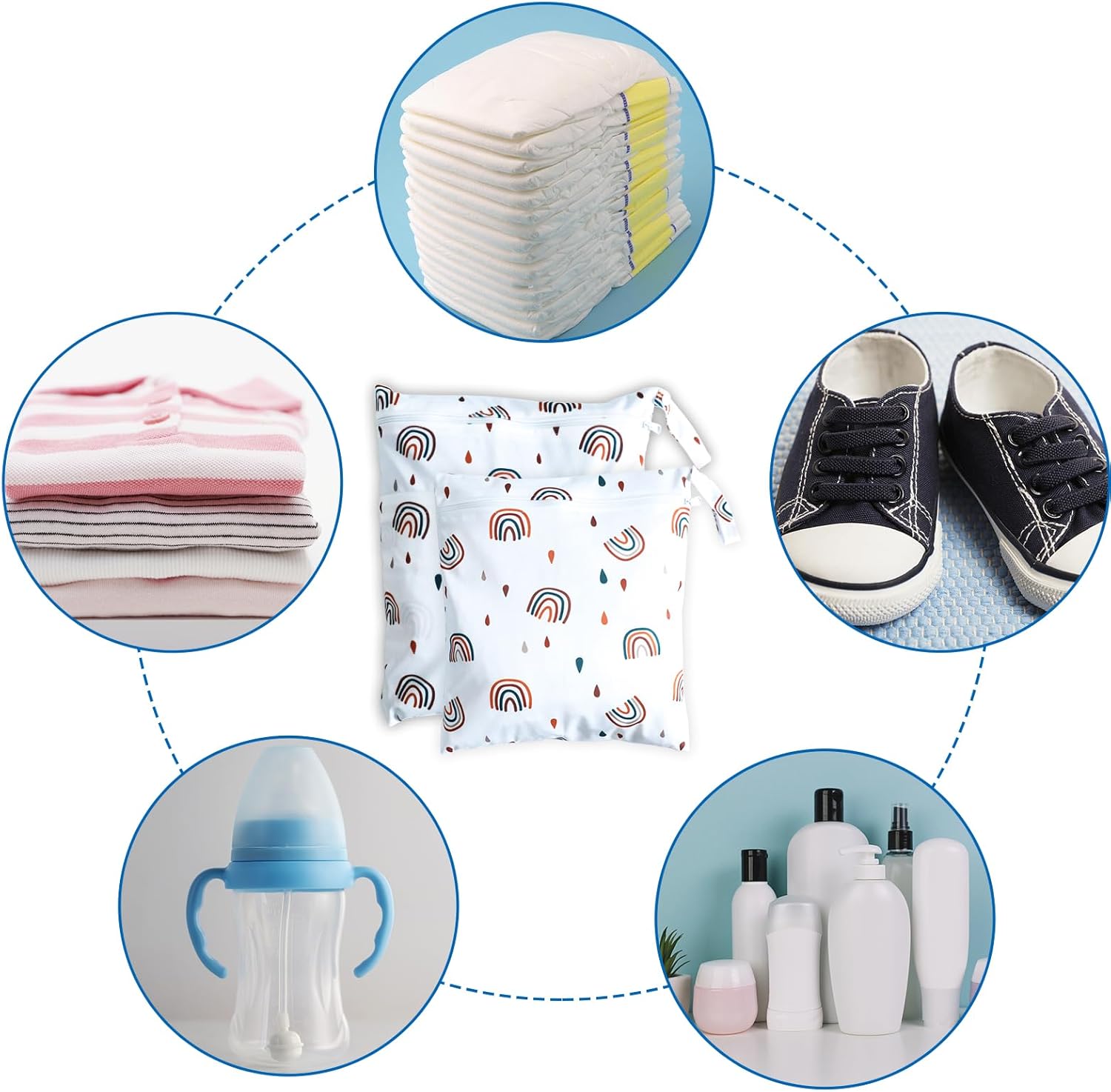 2 Stück Wetbag Kindergarten Nasstasche Windeltaschen Reißverschluss, wasserdicht, waschbar, Wetbag Organizer für Kleinkind-Windeln, Reisen, Gym, Strand und Pool – Bild 4