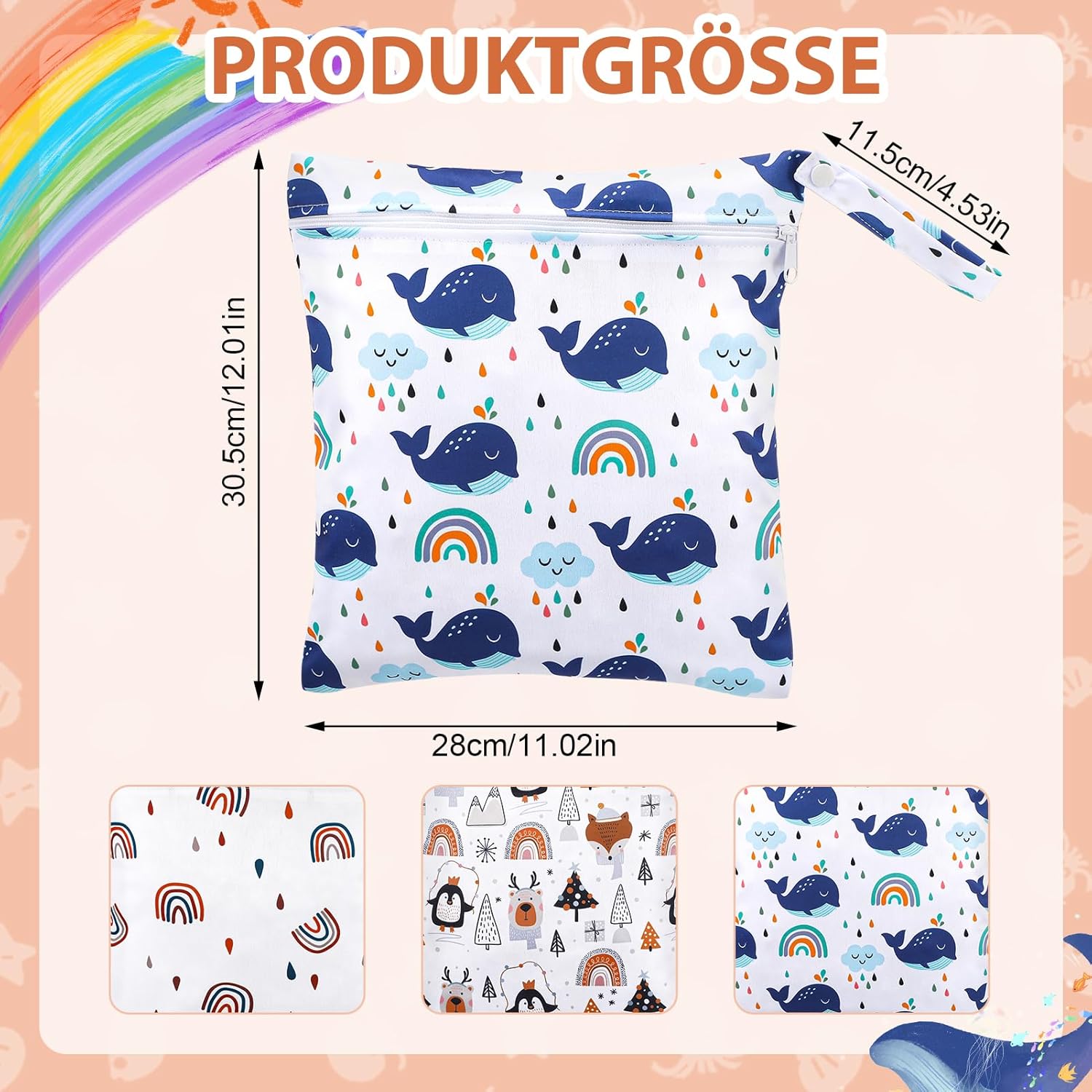 3 Stück Wet Bag Kindergarten,28 * 30CM wasserdichte Wetbag,Wiederverwendbare Nasstaschen mit Reißverschluss,Nassbeutel Kindergarten für Baby Reisen Unterwegs – Bild 2