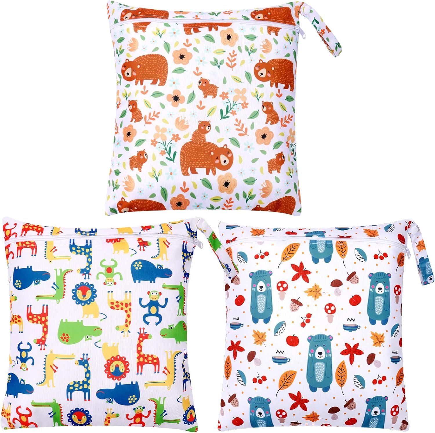 3 Stück Wetbag Kindergarten,28 * 30.5CM Wiederverwendbare wasserdichte Wet Bag,Nasstaschen mit Reißverschluss,Nassbeutel Kindergarten für Baby Reisen Unterwegs – Bild 2