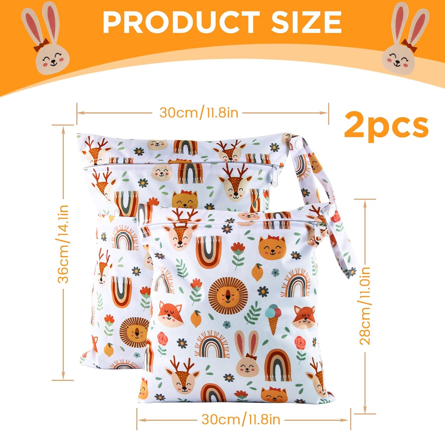 Nasstasche Kindergarten, Wetbag Kindergarten 2er Set, Wäschebeutel Kita Wasserdicht, Nassbeutel Waschbar, Windeltasche Nasstasche, Wetbag Stoffwindeln, Nasstaschen Wiederverwendbar, Fuchs – Bild 2