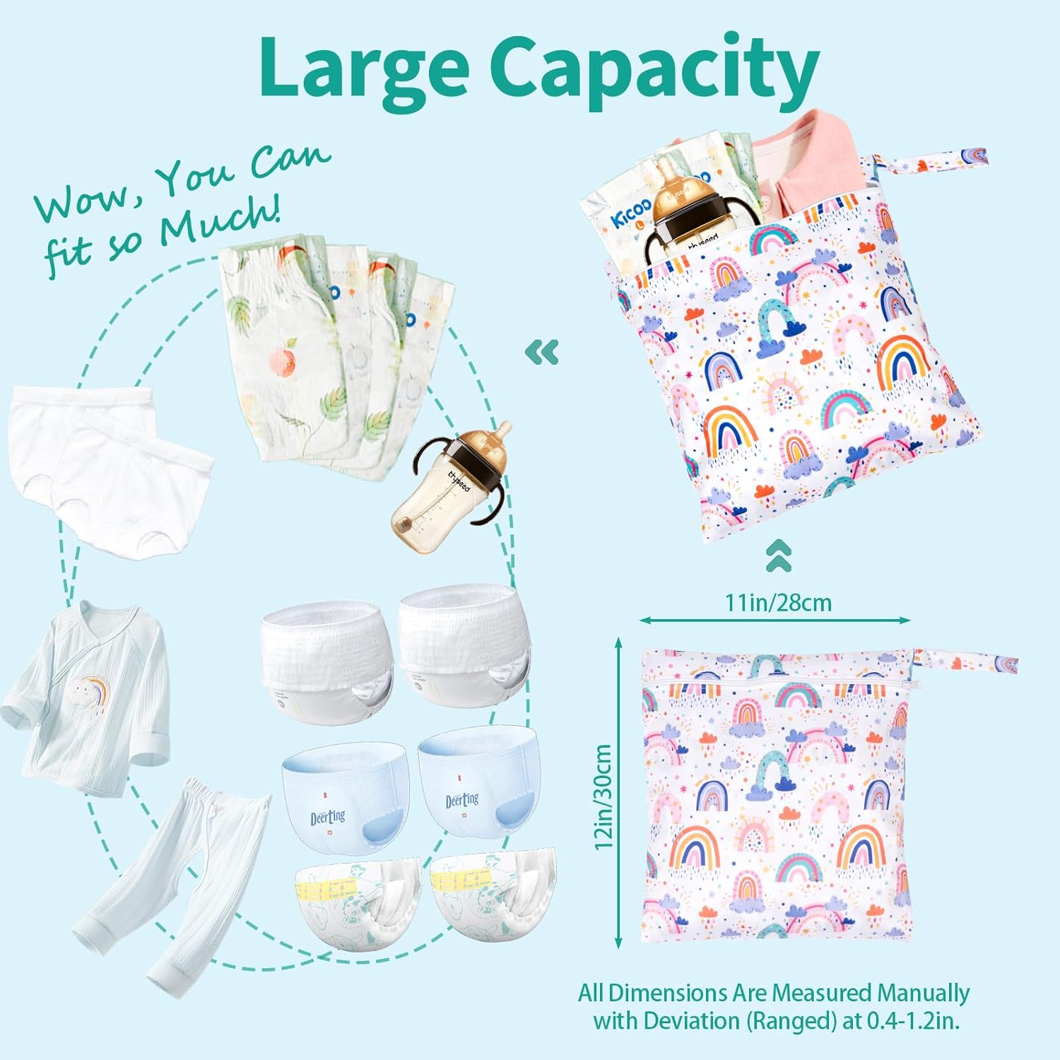 Wetbag Kindergarten, Nasstasche Windeltaschen, Schwimmsachen Nassbeutel, Nasse und Trocken Wickeltasche Beutel mit Reißverschluss für Reisen Strand Pool (3 Stück-A) – Bild 2