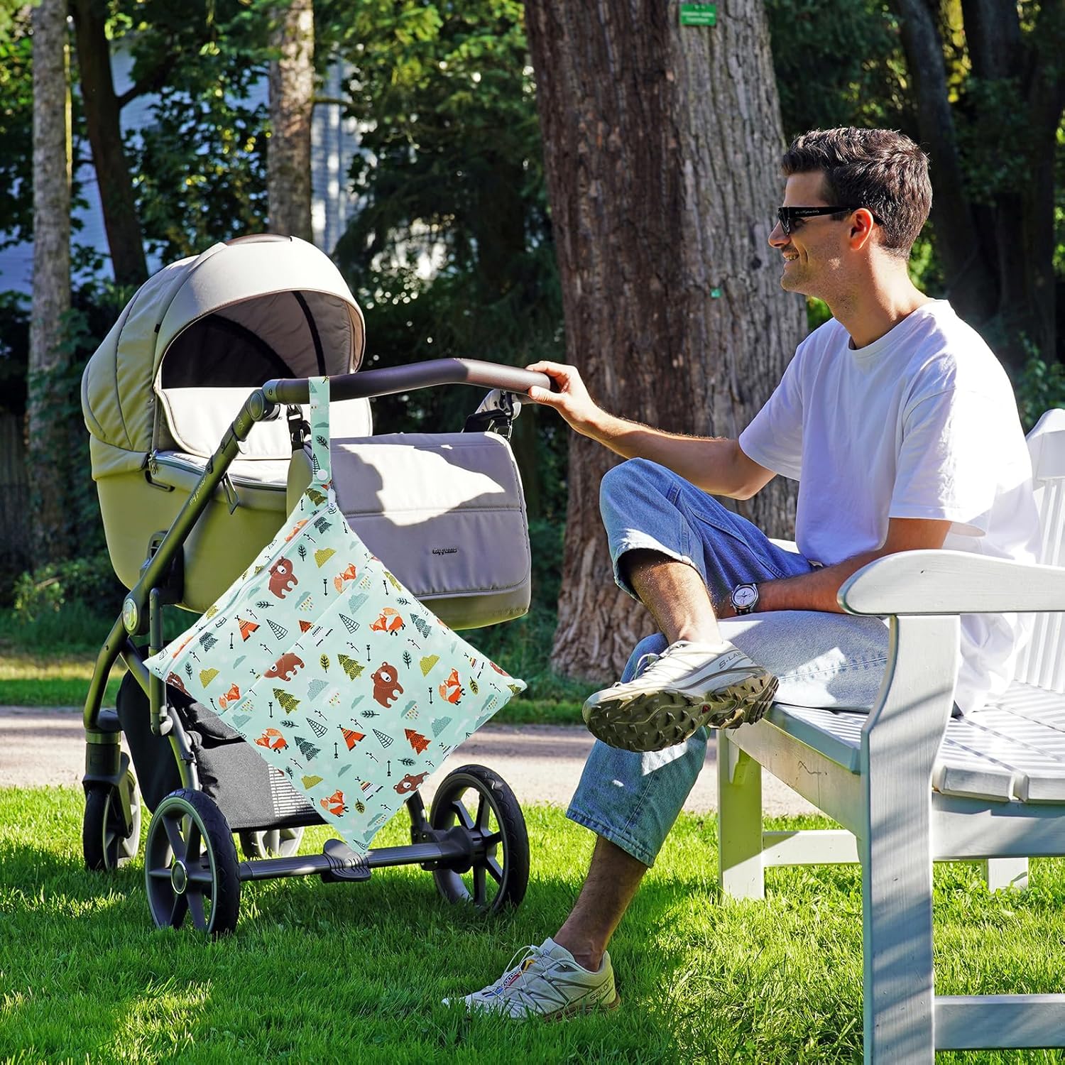 Windeltasche Nasstaschen, 3 Stück Wetbag Stoffwindeln Organiser Taschen, Beutel Wickeltasche Nasssack Wäschebeutel Kindergarten Naßtasche Nassbeutel Wiederverwendbare Baby (Grüner Bär) – Bild 2