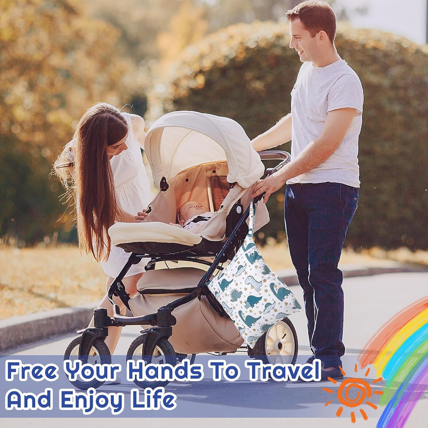 2 Stück Wetbag Kindergarten,wasserdichte Nasstasche Baby mit 1 Waschlappen, Windeltasche für Unterwegs, Wiederverwendbare Wet Bag mit Reißverschluss, Whales, Dinosaurs Pattern – Bild 4