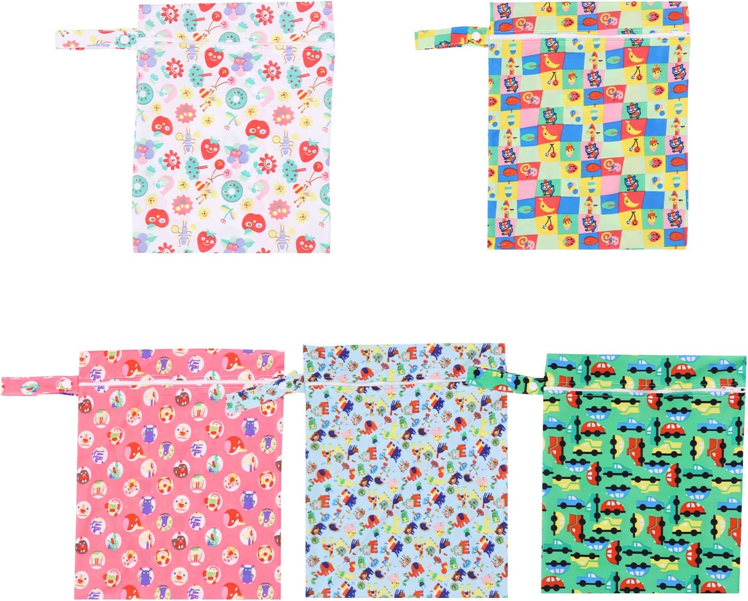 Wetbag, 5 Pcs Nasstaschen Wiederverwendbare Organiser Beutel Waschbar mit Reißverschluss Nassbeutel für Baby Kleinkind Reisen Gym – Bild 4