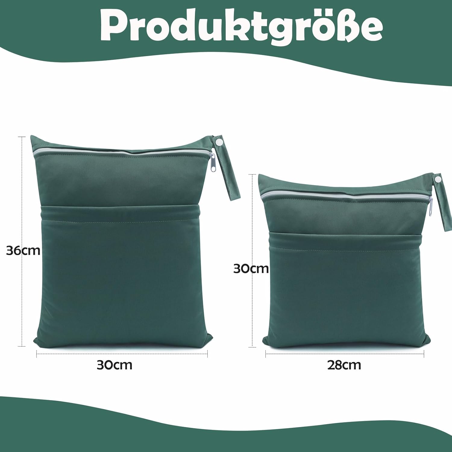 Nasstaschen Windeltasche, 2 Stück Wetbag Organiser Kindergarten, Stoffwindeln Wickeltasche Groß Nasssack Nassbeutel Naßtasche Wiederverwendbare wasserdichte für Baby (Grün) – Bild 4