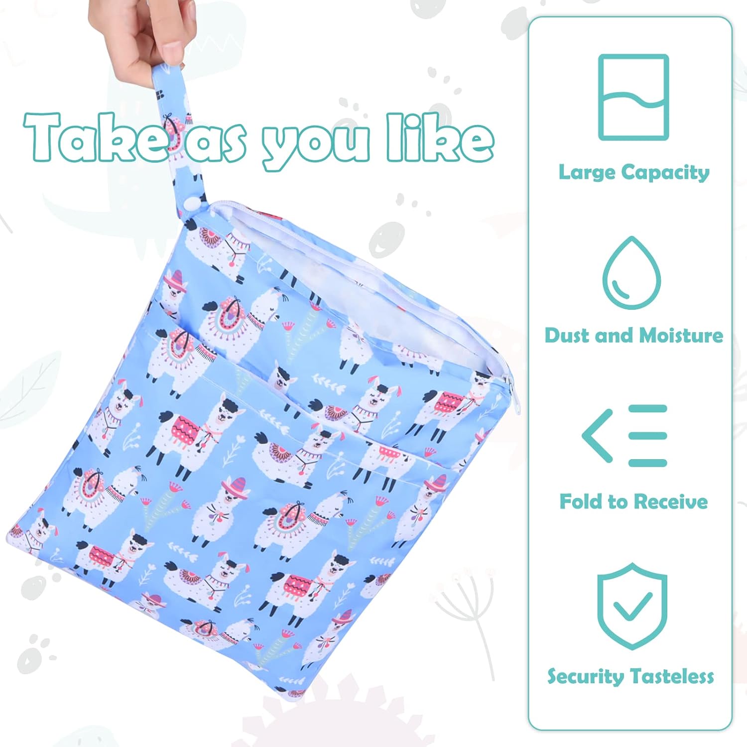 2 Stück Windeltasche,Große Kapazität Baby Nass Trocken Nasstasche Wasserdicht Wetbag Wickeltasche mit Reißverschluss für Kleinkind Windeln Reisen Gym Strand Pool – Bild 4