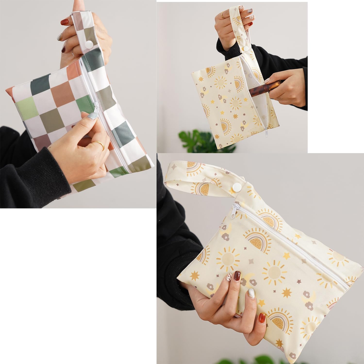 Mini Windeltasche mit Bunte Tier-Muster Wasserdichte Wetbag Wickeltasche 22*15cm Klein Nassbeutel Windel Tasche Wet Dry Cloth Organiser Beutel für Babys Schwimmen Reisen Strand CampingApfel – Bild 3