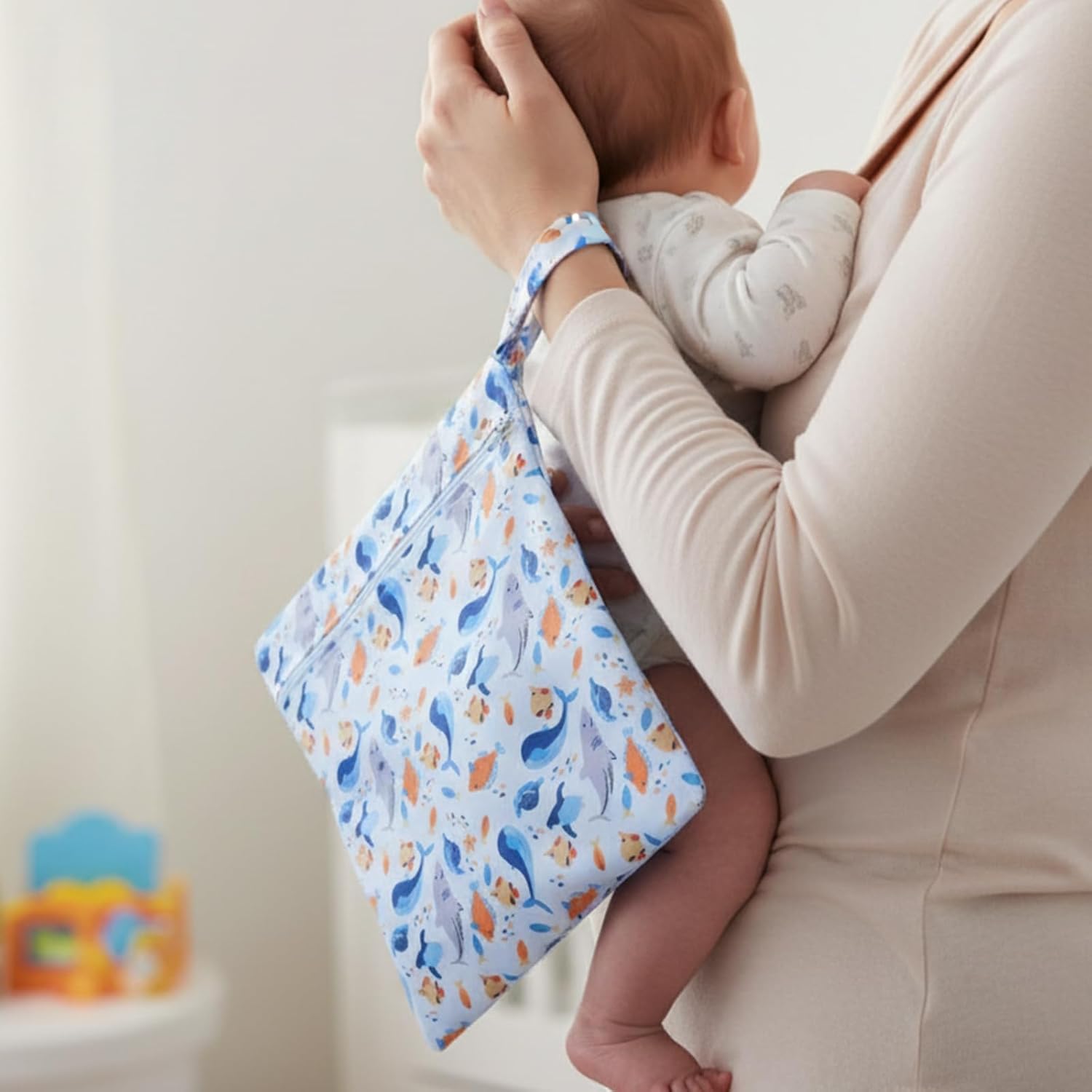 2 Stück Wetbag Kindergarten, Wiederverwendbare Nassbeutel Kindergarten Mit Reißverschluss, Dinosaurier- Und Walmuster Nasstasche Schwimmsachen, 28 X 30 cm Wet Bag – Bild 3