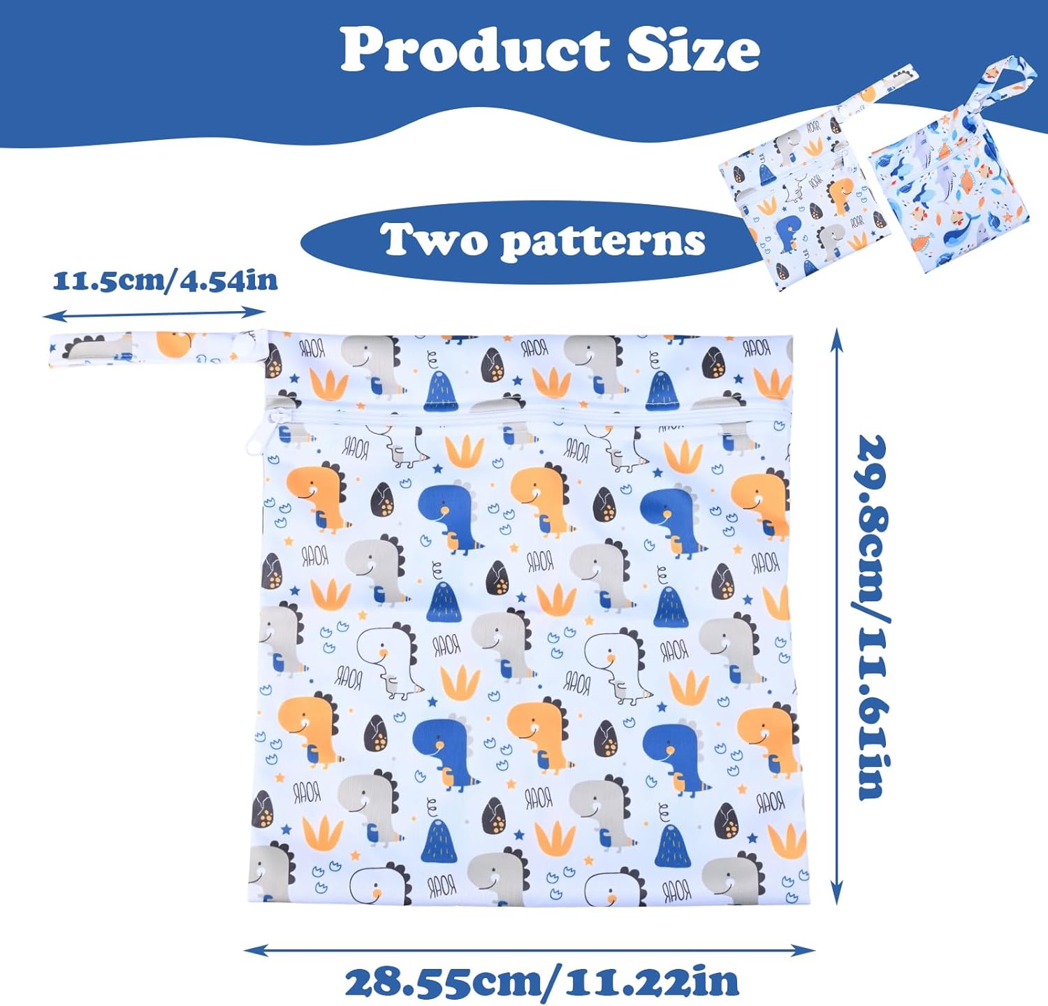 2 Stück Wetbag Kindergarten, Wiederverwendbare Nassbeutel Kindergarten Mit Reißverschluss, Dinosaurier- Und Walmuster Nasstasche Schwimmsachen, 28 X 30 cm Wet Bag – Bild 5