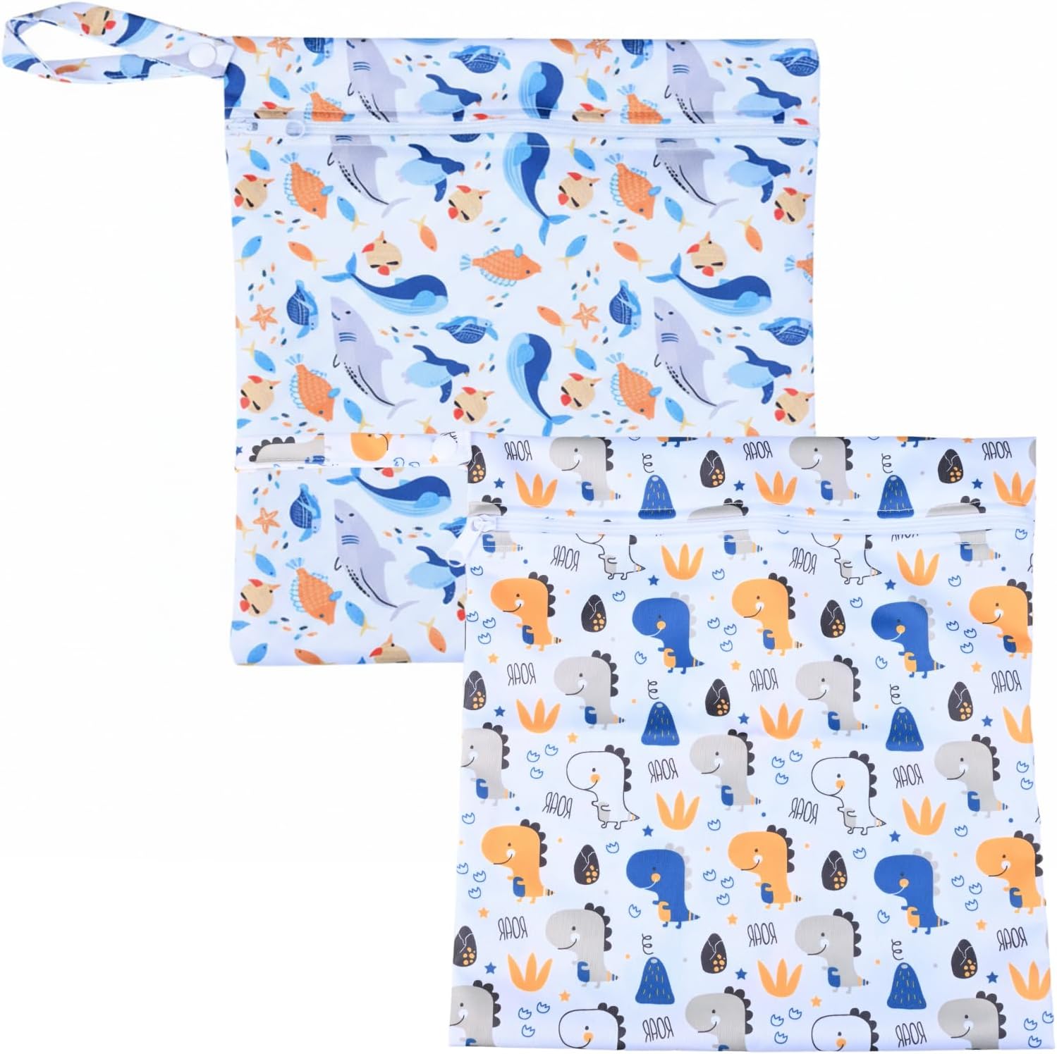 2 Stück Wetbag Kindergarten, Wiederverwendbare Nassbeutel Kindergarten Mit Reißverschluss, Dinosaurier- Und Walmuster Nasstasche Schwimmsachen, 28 X 30 cm Wet Bag – Bild 8